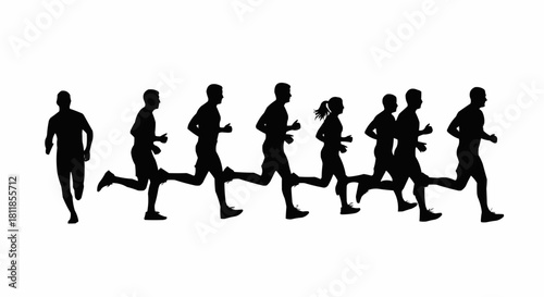 Silhouetted Runners in Motion - A Group of Athletes in Action.