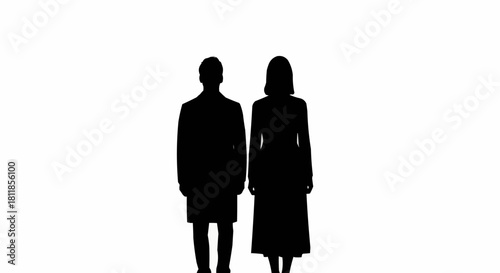 Silhouetted Couple Standing Together in Formal Attire.