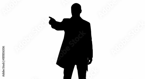 Silhouette of a man pointing forward with his arm extended.