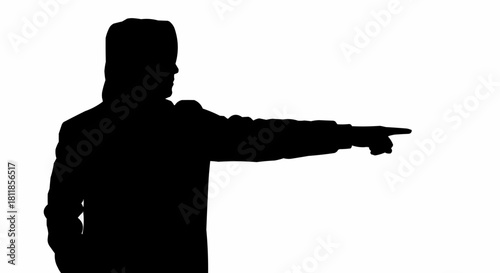 Black silhouette of a person pointing their finger to the right.