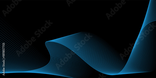 Vector abstract light lines wavy flowing dynamic in blue green colors isolated on black background for concept technology, digital, communication, 5G, science, music and comic arts