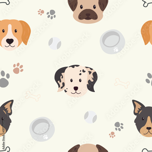Hand drawn cute dog doodle seamless pattern