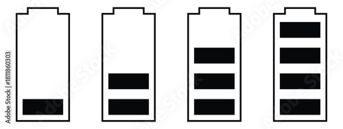 Battery Charge Level Icon Set – Linear Power Indicator, Energy Status Symbols and Mobile UI Elements