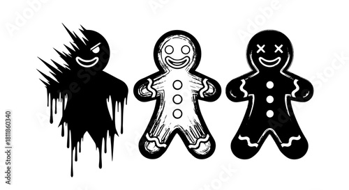 Gingerbread Character Transformation: From Sweet Cookie to Eerie Shadow Figure & Broken Festive Treat, Conjuring Holiday Horror for Halloween, Conceptual Design, Seasonal Presentation, Spooky Decorati