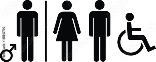 Black male female and disabled person icons on white background male icon female icon