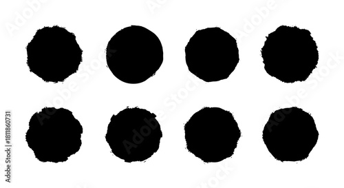 Abstract Black Brushstroke Orbs on White Backdrop for Creative Designs, Digital Art Projects & Presentations: An Assortment of Ink Blot Circles for Innovative Marketing Campaigns, Modern Web Design, A