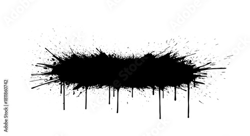 Abstract Black Paint Splatter Explosion on White Backdrop for Grunge Designs, Banner Overlays & Artistic Elements – Expressive Ink Blots, Drips & Splashes for Creative Projects, Modern Graphics, Dark