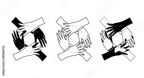 Interconnected Hands in Unity Symbolizing Global Collaboration, Diverse Partnership & Community Support: A Graphic Representing Connection, Cooperation & Agreement for Business, Social Issues & Suppor