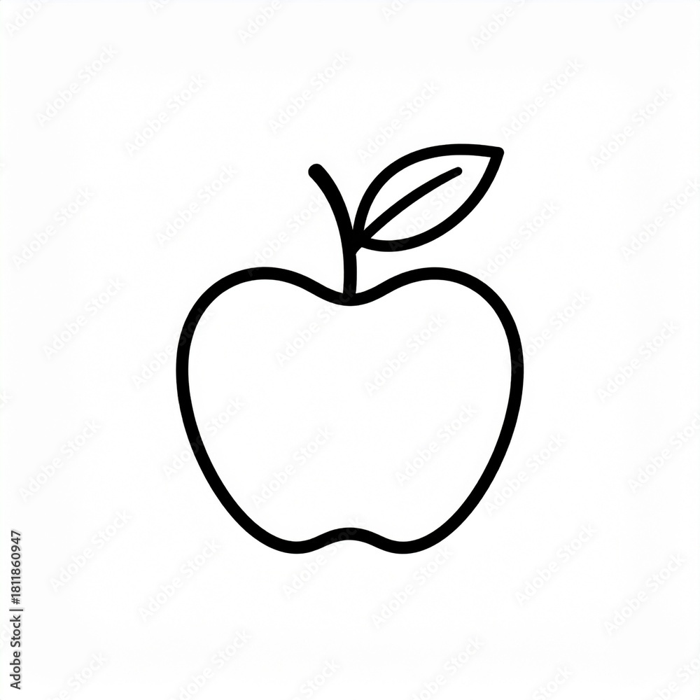 Fototapeta premium Minimal Apple Fruit Icon in Simple Black Line Style