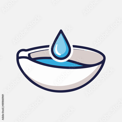 Eye care with lens solution illustrated with lens solution for contact lenses in container. Eye care involves lens solution as an important part of daily hygiene, cleaning and disinfecting,