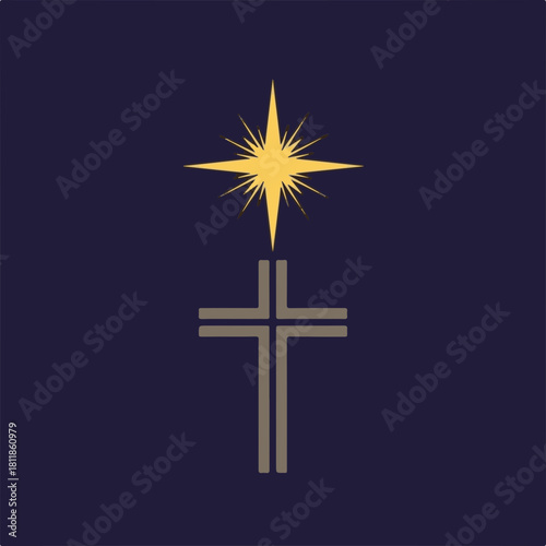 Christian cross with star symbol stands out as beacon of faith and hope. Christian cross represents hope and faith, conveying symbolic meaning.