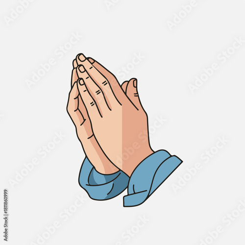 Praying hands in minimalist illustration represent faith and hope, symbolizing reverence and supplication. Praying hands demonstrate devotion and spirituality in simple and clean design.