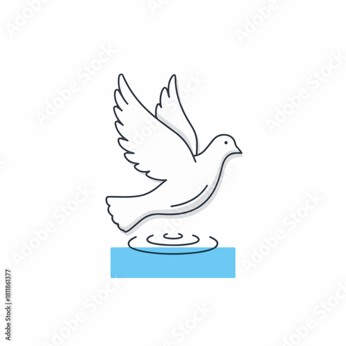 Dove resting on water, simple icon of dove above cool stream. Clean dove resting on water, a classic representation of peace and serenity. Minimalist dove resting on water suitable for logos.