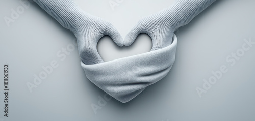 Soft glove heart white textile gentle touch minimalist design clean background cozy warmth tender care winter fashion love symbol modern style forming heart shape with serene calm