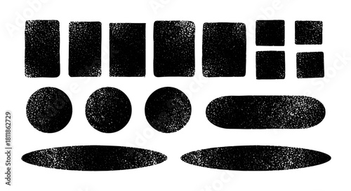 Distressed Geometric Shapes Overlay for Creative Design Projects: Textured Grunge Elements for Digital Illustration, Advertising, Presentation and Marketing Collateral, Modern Black Grungy Stamps for