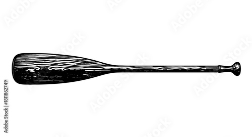 Vintage Wooden Paddle Isolated on White Background for Boating, Canoeing and Water Sports Illustration, Retro Style Wood Carving Design Element for Nautical Themes and Adventure Travel Imagery, Campin