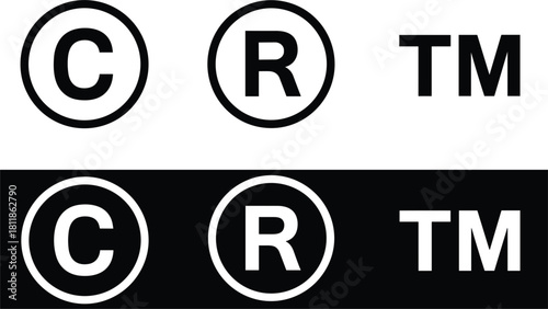 Copyright Trademark Registered symbols on white and black backgrounds vector