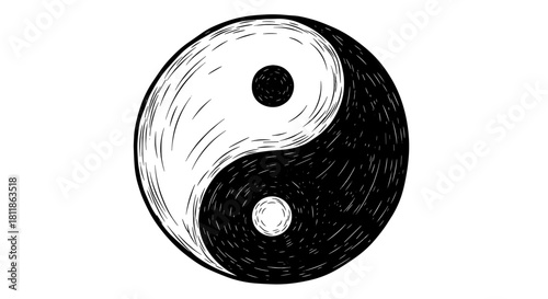 Intricate Yin Yang Symbol Embodying Balance, Harmony, and Duality in Eastern Philosophy—A Timeless Design for Wellness, Spirituality, Meditation, and Personal Growth Content–Monochrome Hand-Drawn Styl