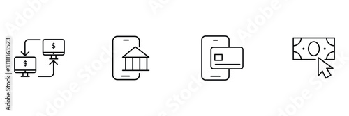 Computer banking, digital transaction, online payment, card usage, money transfer, mobile finance icon vector illustration for commercial use.