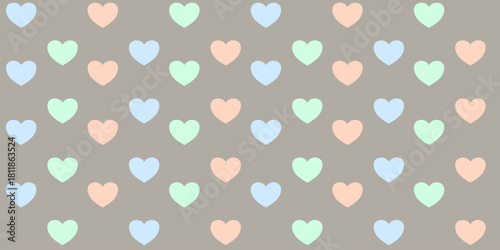 seamless polka dots love pattern for baby with color pastel sof peach, baby blue, mint and warn gray background