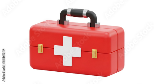 Red 3D First Aid Kit with White Cross medical emergency