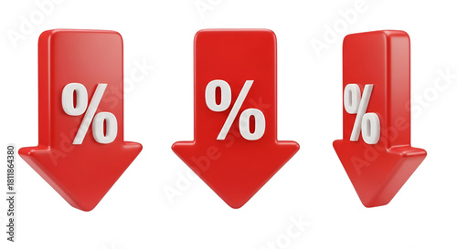Red Downward Arrows With Percentage Symbols Keywords: arrow, down, percentage, percent, symbol