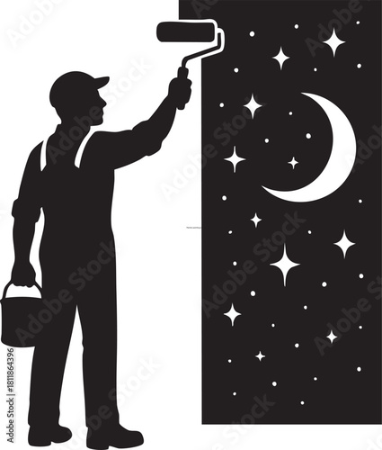 Painter painting a doorway to space silhouette vector