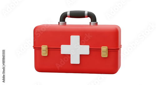 Red First Aid Kit With White Cross whisk image