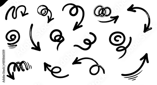 Hand-Drawn Arrows Set for Modern Business Presentation Design, Upward and Downward Navigation Elements for Creative Marketing, Doodle Style Directional Cues, Sketchy Flowchart Arrows for Innovation, T