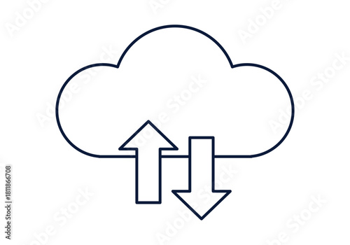 Ilustración vectorial de icono de nube con flechas de subida y descarga para transferencia de datos