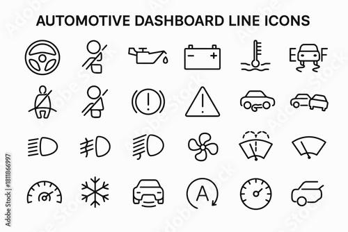 Automotive Dashboard Warning Symbols Line Icons