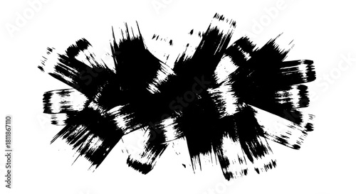 Dramatic Black Ink Brushstrokes Overlay Creating an Abstract Grunge Texture on White Backdrop for Graphic Design and Artistic Projects, Emphasizing Boldness, Contrast, and Visual Impact for Presentati