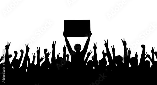 Large Crowd Silhouette Protesting, Demonstrating for Social Justice & Change, Holding Signs and Peace Symbols at an Outdoor Rally, Activism Event for Human Rights in a Society Gathering Place, Rebelli
