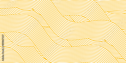 Yellow instant noodle, pasta and spaghetti texture with geometric wavy lines. Ramen, pasta vector pattern. Background abstract food illustrationPrint