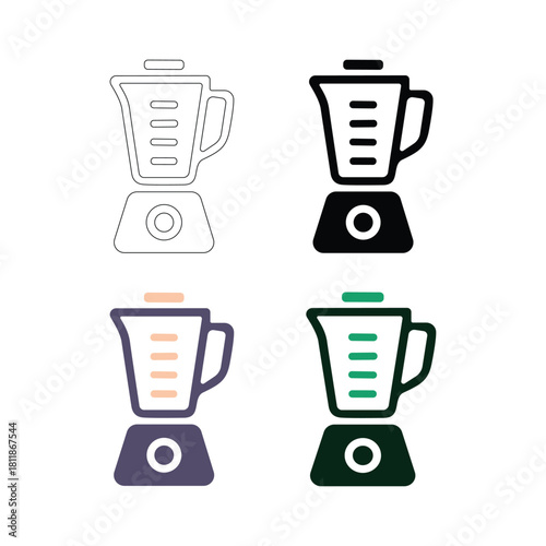 Set of four blender icons in outline, solid, color, and flat design style isolated on white background