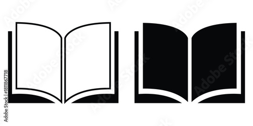 Book Icon Vector Set – Open and Closed Book Logo, Line Style Illustration on Transparent Background
