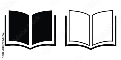 Book Icon Vector Set – Open and Closed Book Logo, Line Style Illustration on Transparent Background