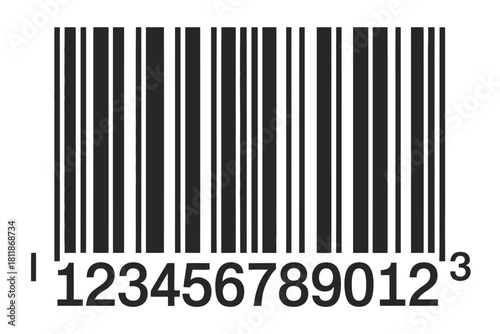 Barcode black vector graphic featuring a simple product identification code with numeric characters, perfect for retail price labeling, scanning systems, and digital sale concept designs.