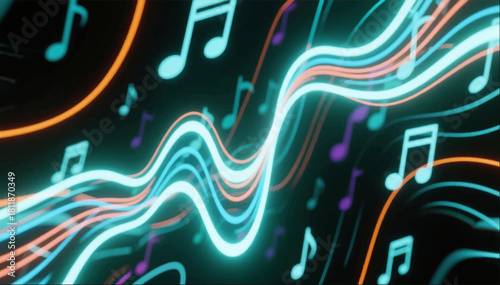 Abstract light patterns and notes changing to the rhythm of the music illustrate the effect. Vector graphics. EPS.