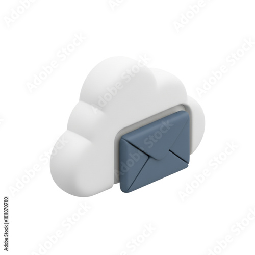 3D illustration of a cloud with an email icon, representing cloud storage and email communication