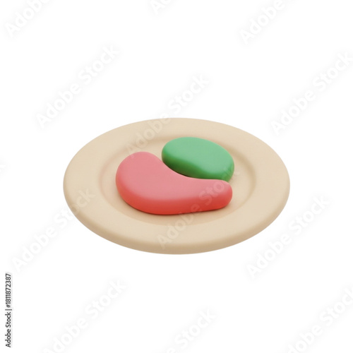 Food Plate with Meat and Vegetable 3D Icon Illustration