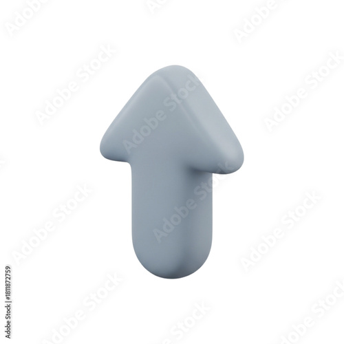 A three-dimensional gray arrow icon pointing upwards, symbolizing upload, growth, and direction, isolated on a white background