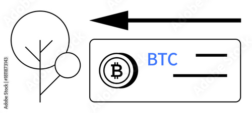 Bitcoin transaction concept. Bitcoin ed with a minimal blockchain design and payment token icon. Bitcoin used for cryptocurrency trading, payment systems, blockchain technology, fintech, future