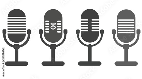 Vintage Broadcast Microphone Vector Icons Set. Retro Studio Mic Graphics for Podcasting, Radio, and Audio Recording.