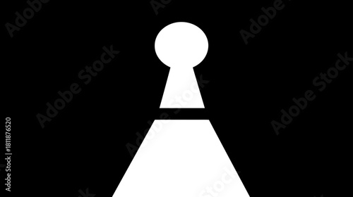 Keyhole icon in white on a black background. Abstract symbol for access, security, privacy, secret, opportunity, and mystery.