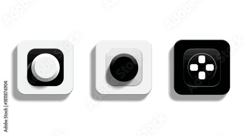 Clean UI design elements: abstract black and white circular and directional pad icons for modern app and web interfaces.