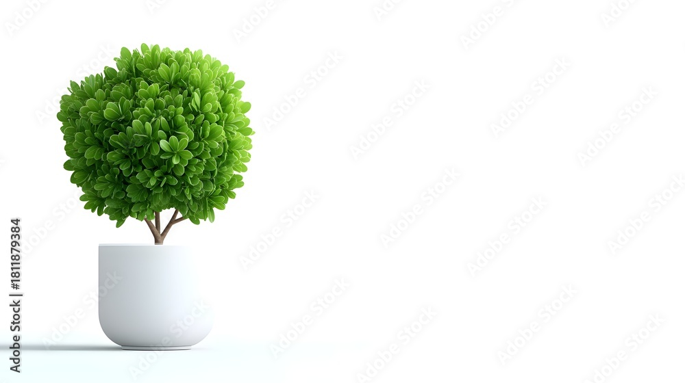 Obraz premium Lush Green Plant in Minimalist White Pot on Bright Background