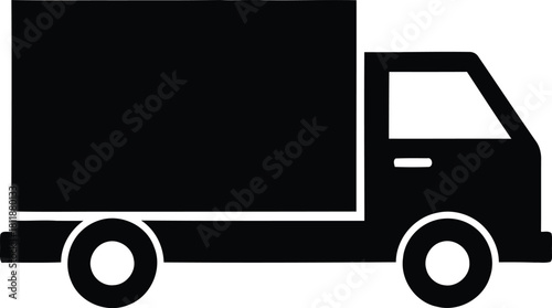 Simple graphic icon of a delivery truck silhouette isolated on white, representing logistics and transportation services. 100 characters Vector, illustration
