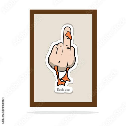 Funny Duck Middle Finger Art Print, Humorous Wall Decor for Home or Office