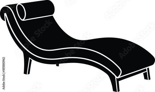 Modern black chaise lounge with elegant curves on a white background, vector silhouette design. Vector, illustration